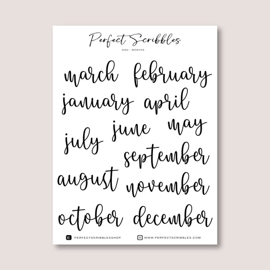 MONTH stickers For Journaling | Transparent Washi or Premium White | Minimal