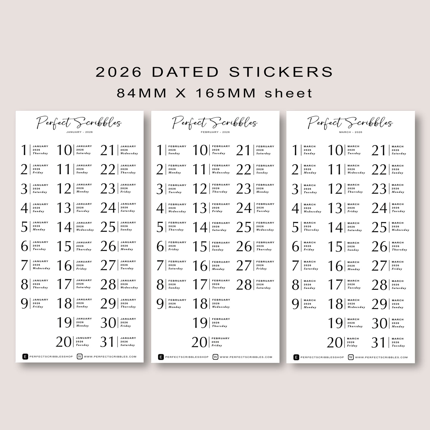 Minimal 2026 Dated Planner Stickers