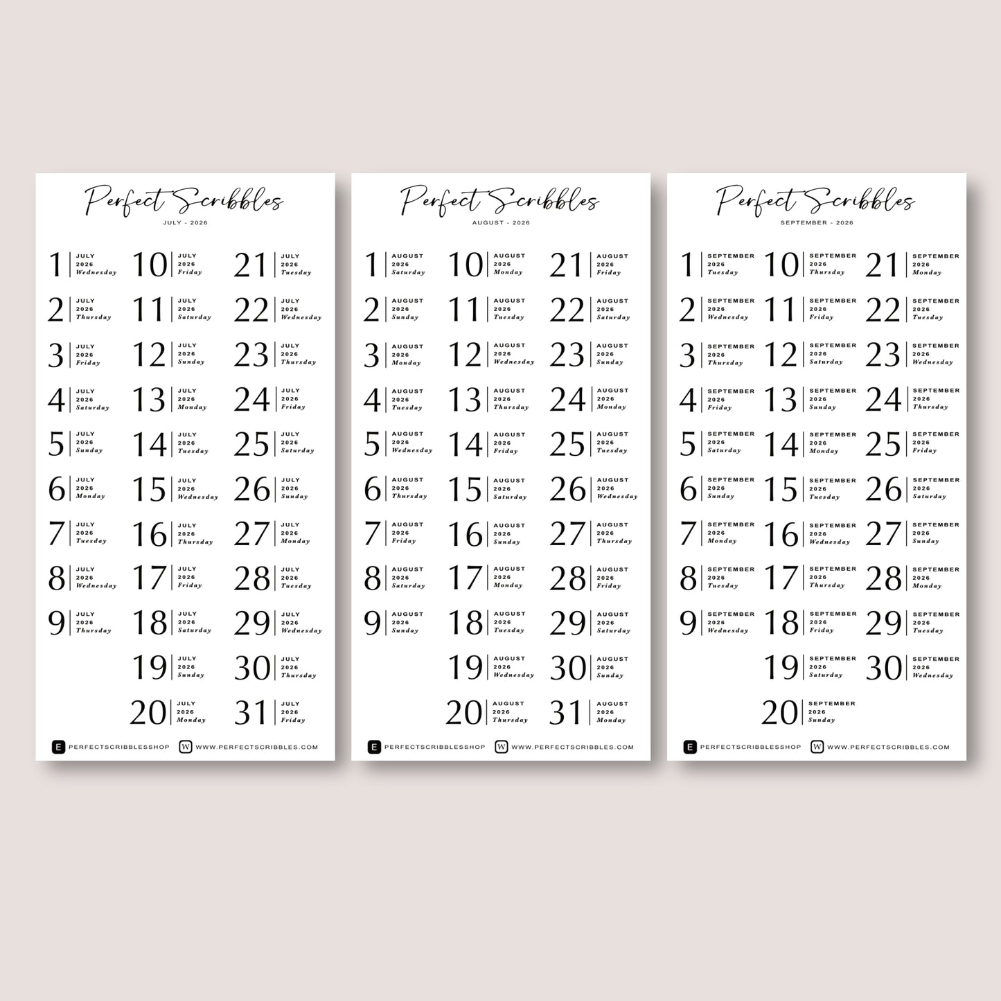 Minimal 2026 Dated Planner Stickers