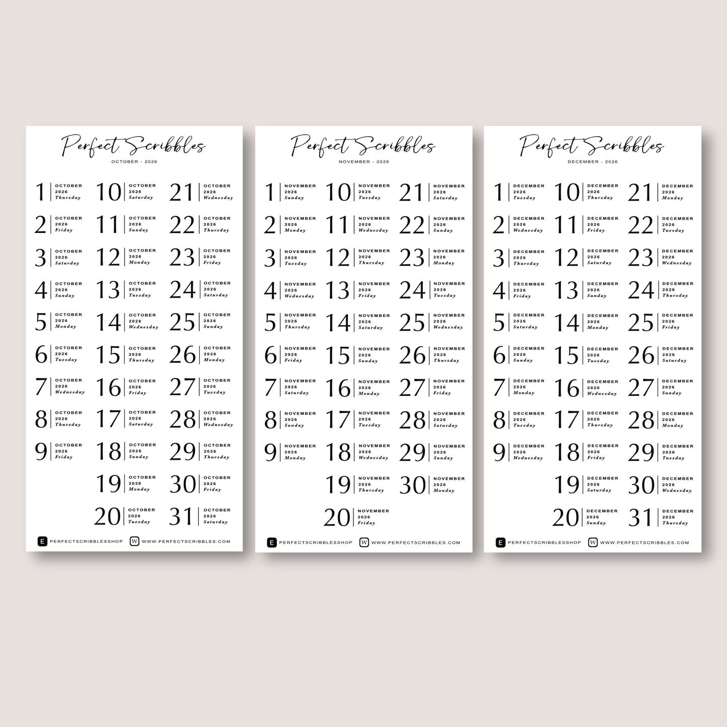 Minimal 2026 Dated Planner Stickers