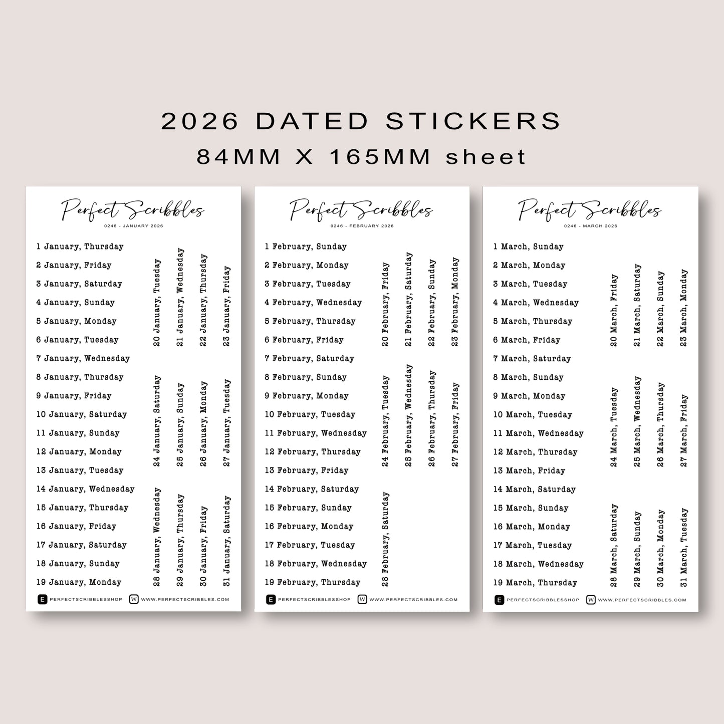 Typewriter Font 2026 Dated Planner Stickers