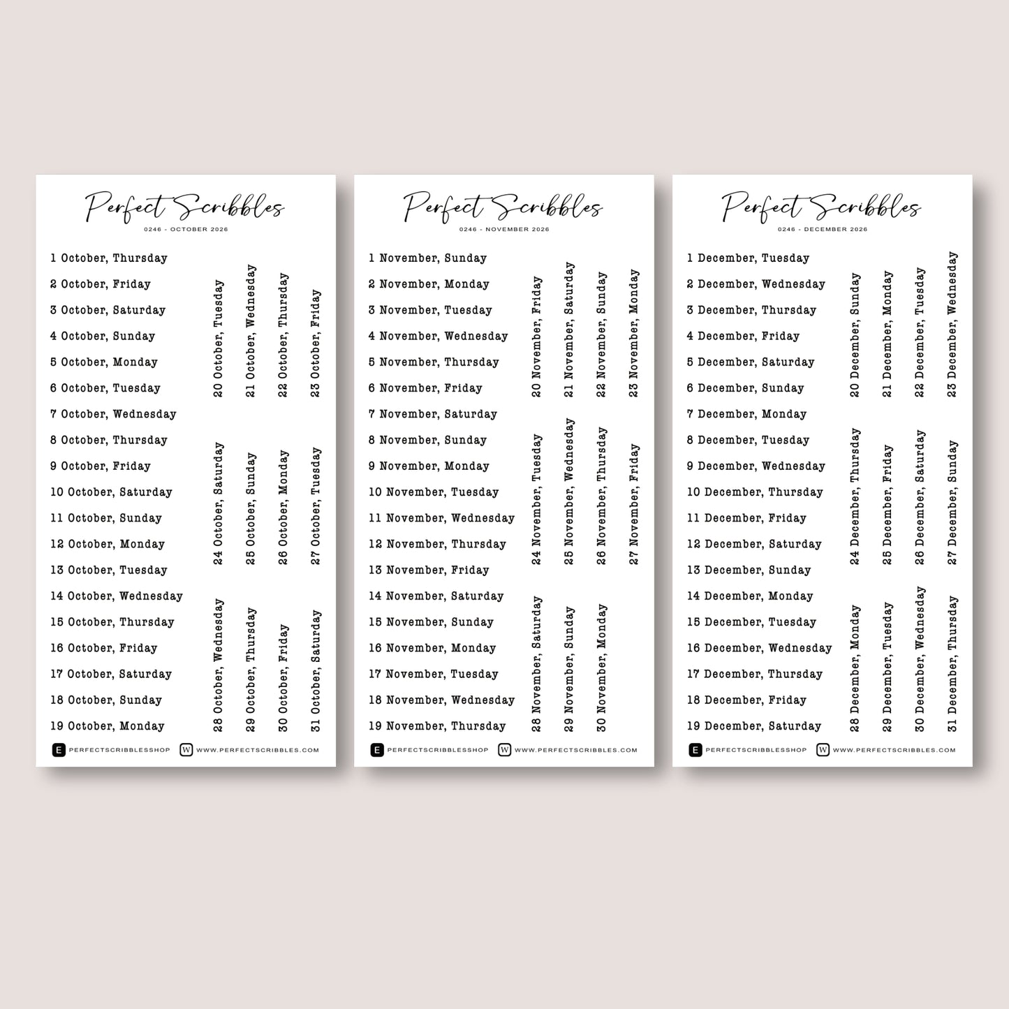 Typewriter Font 2026 Dated Planner Stickers