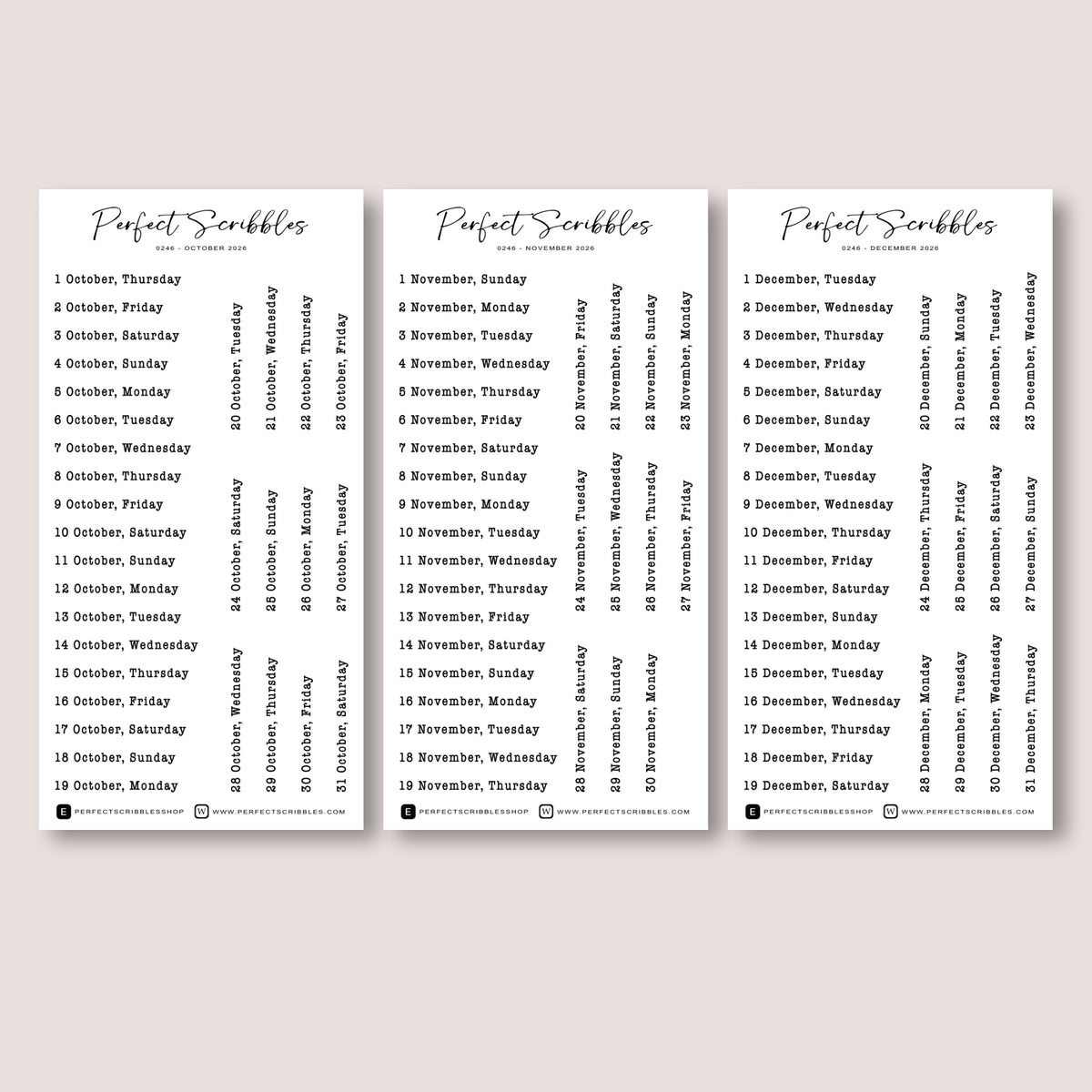 Typewriter Font 2026 Dated Planner Stickers