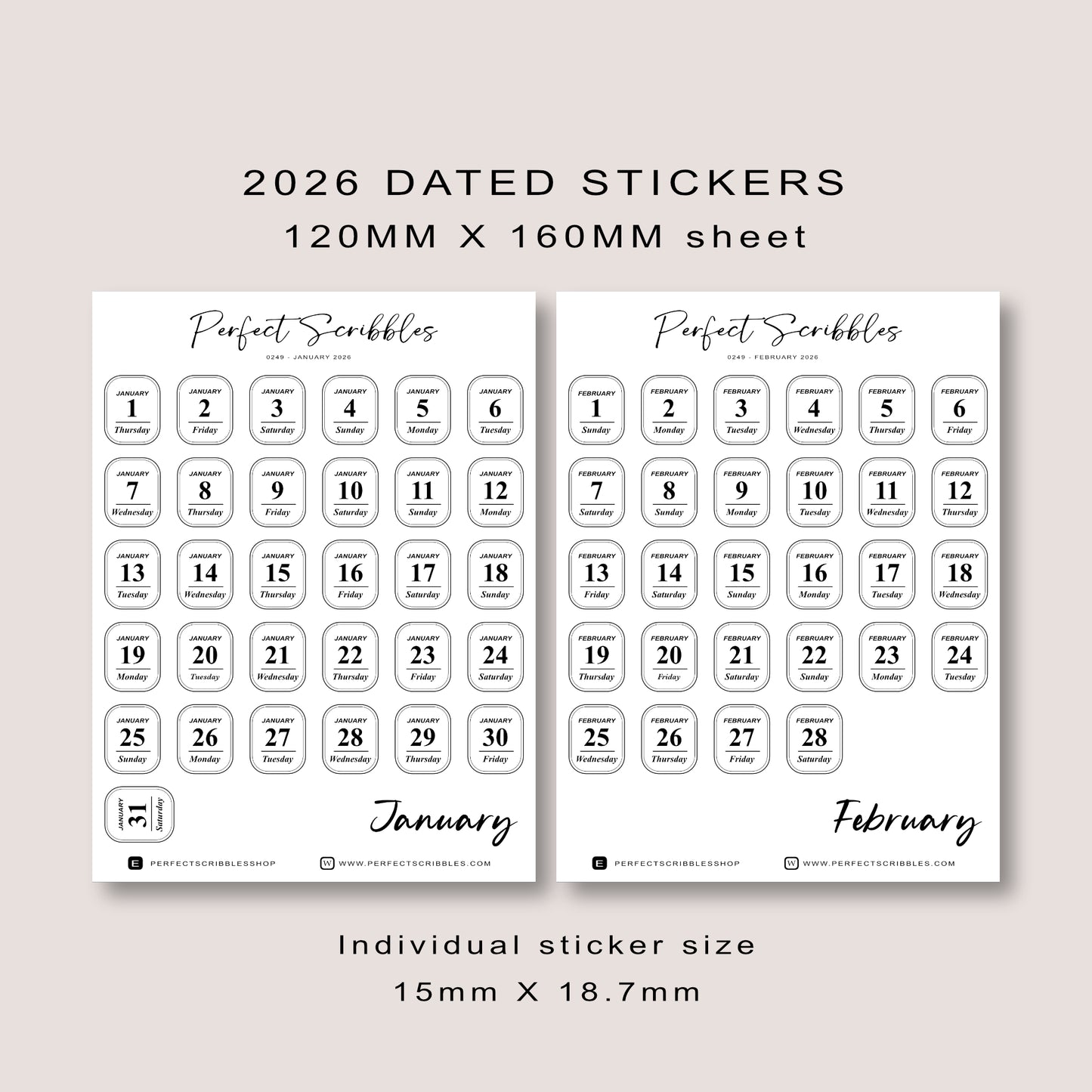 Minimal 2026 Dated Date Journaling Stickers