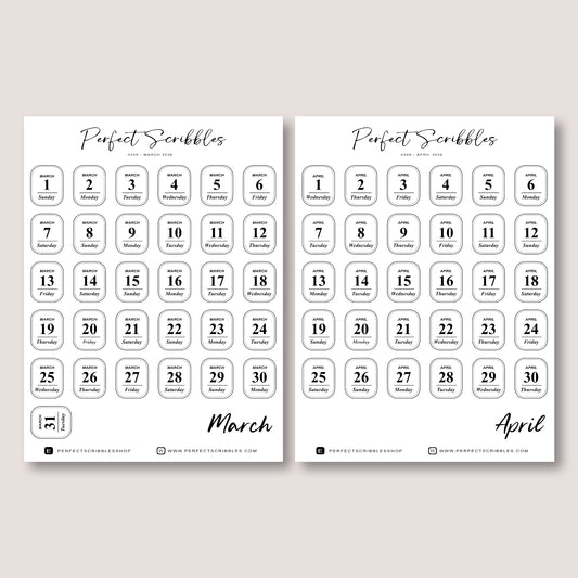 Minimal 2026 Dated Date Journaling Stickers