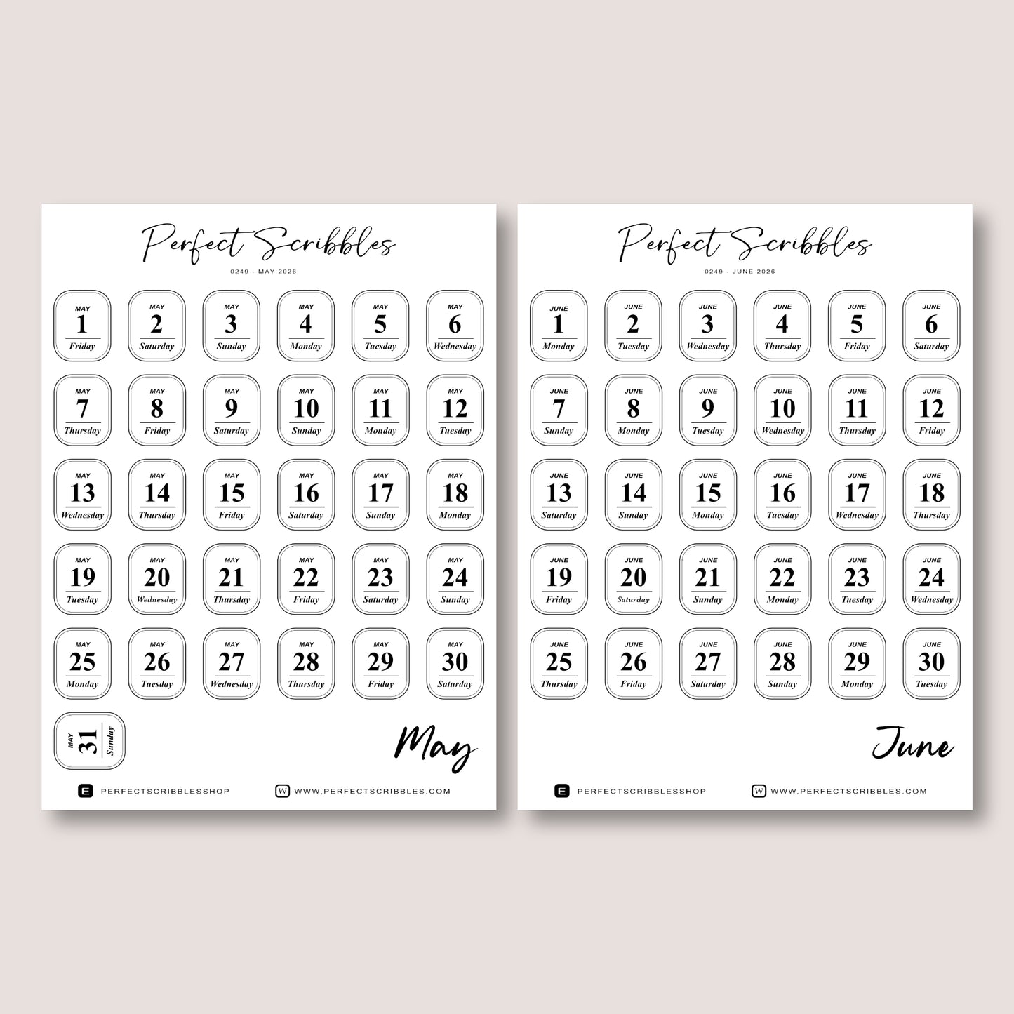 Minimal 2026 Dated Date Journaling Stickers