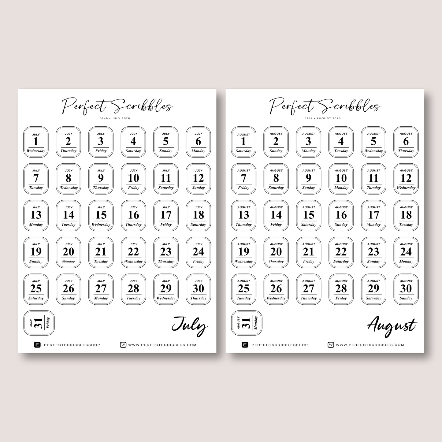Minimal 2026 Dated Date Journaling Stickers