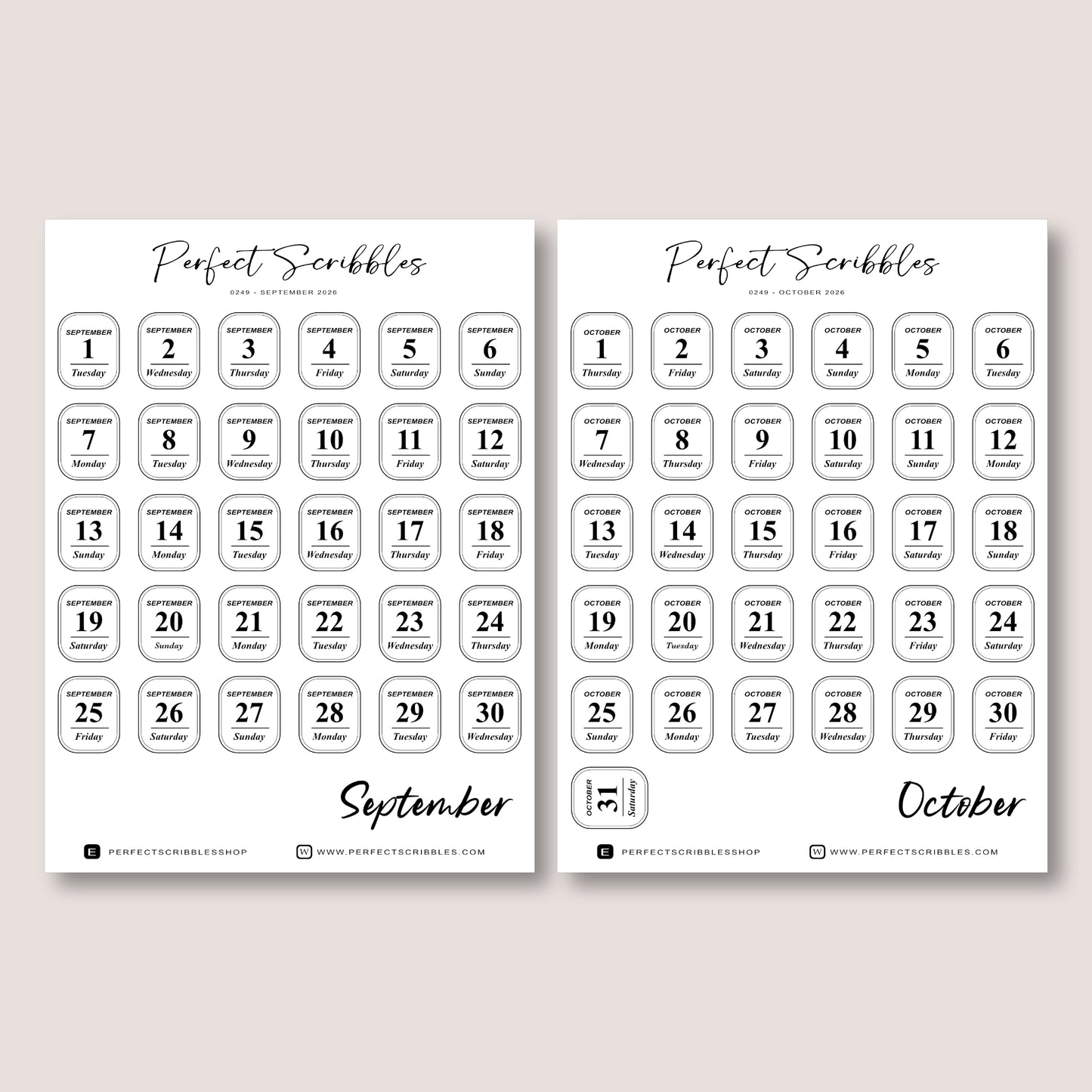 Minimal 2026 Dated Date Journaling Stickers