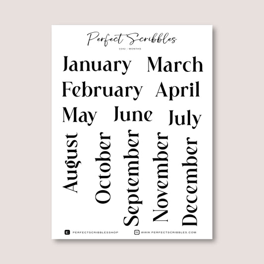 Month Label Journaling Stickers | Transparent Matte, Washi or Premium White stickers