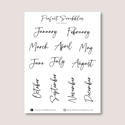 Month Label Journaling Stickers | Transparent Matte, Washi or Premium White stickers