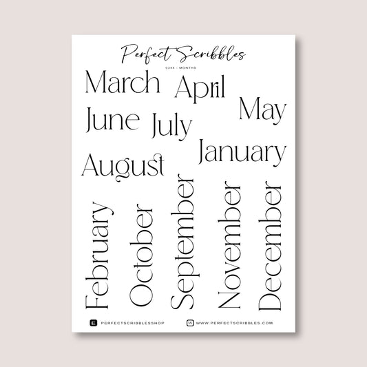 Month Label Journaling Stickers | Transparent Matte, Washi or Premium White stickers