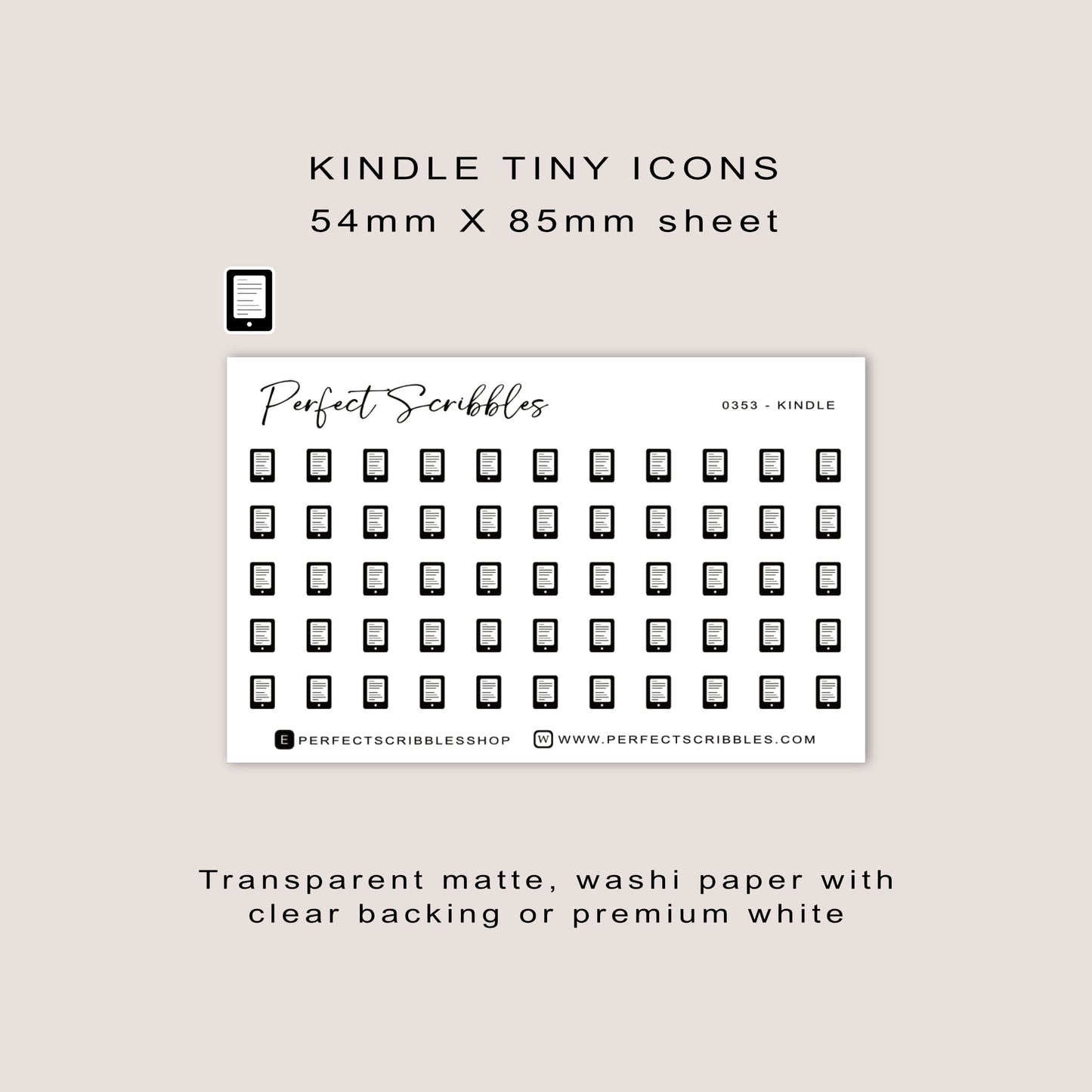 KINDLE tiny icon planner stickers | Minimal | Credit card size sheet