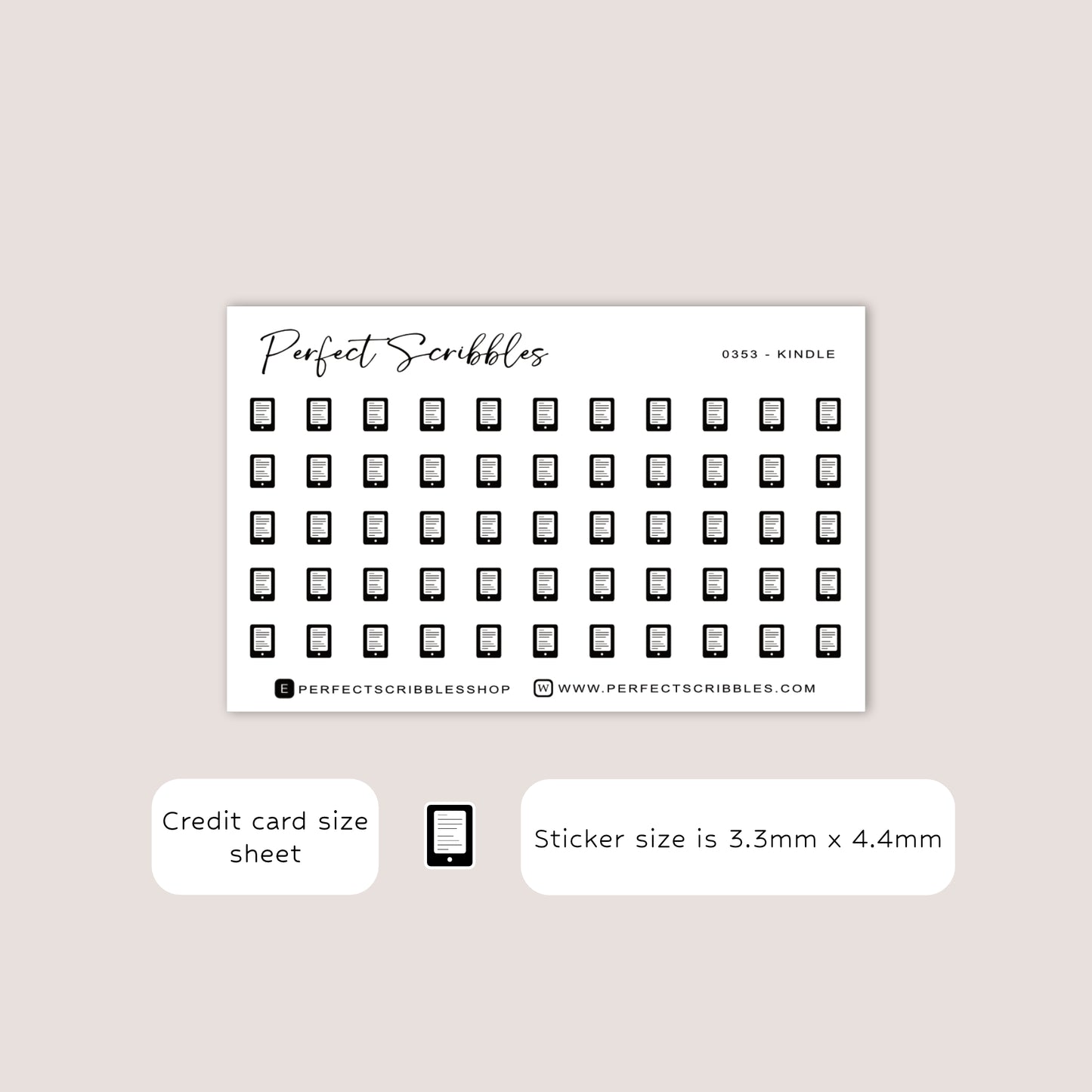 KINDLE tiny icon planner stickers | Minimal | Credit card size sheet