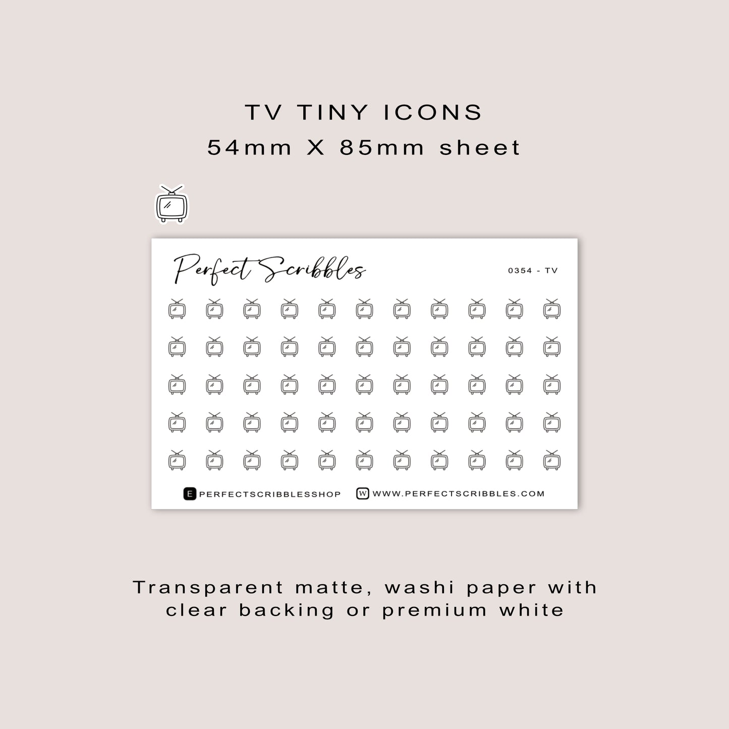 TV tiny icon planner stickers | Minimal | Credit card size sheet