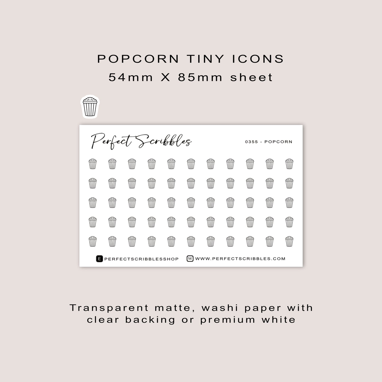 POPCORN tiny icon planner stickers | Minimal | Credit card size sheet