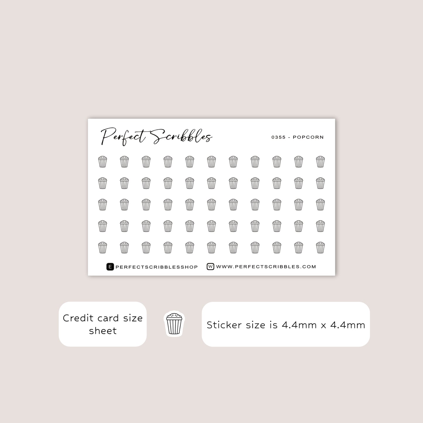 POPCORN tiny icon planner stickers | Minimal | Credit card size sheet