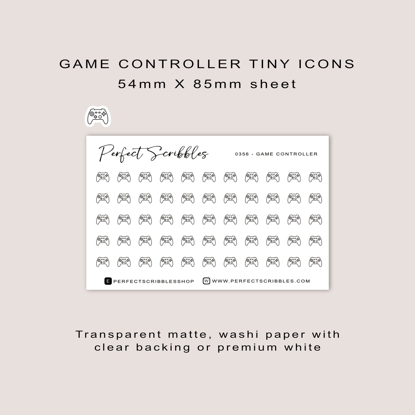 GAME CONTROLLER Tiny Icon Planner Stickers | Minimal | Credit card size sheet