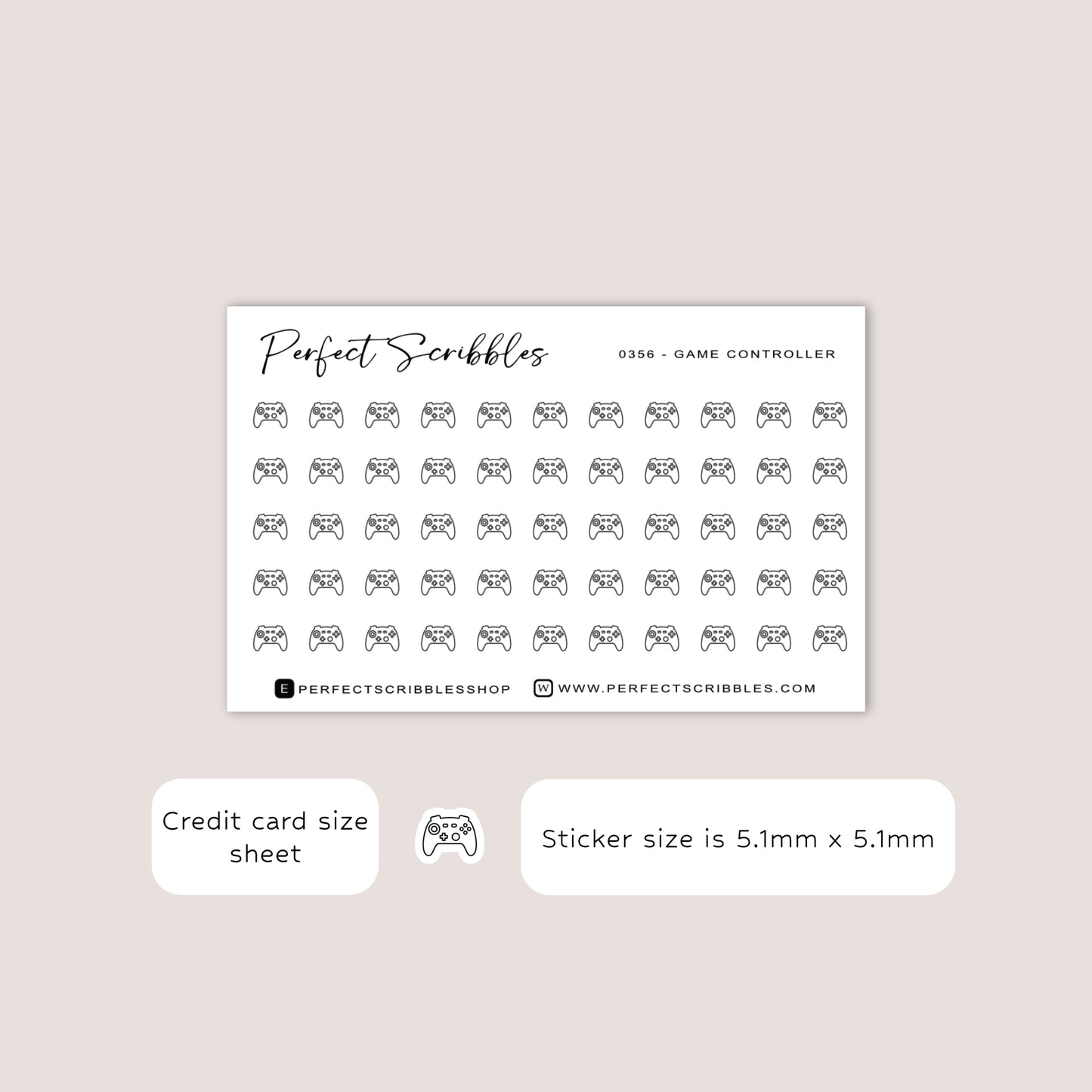 GAME CONTROLLER Tiny Icon Planner Stickers | Minimal | Credit card size sheet