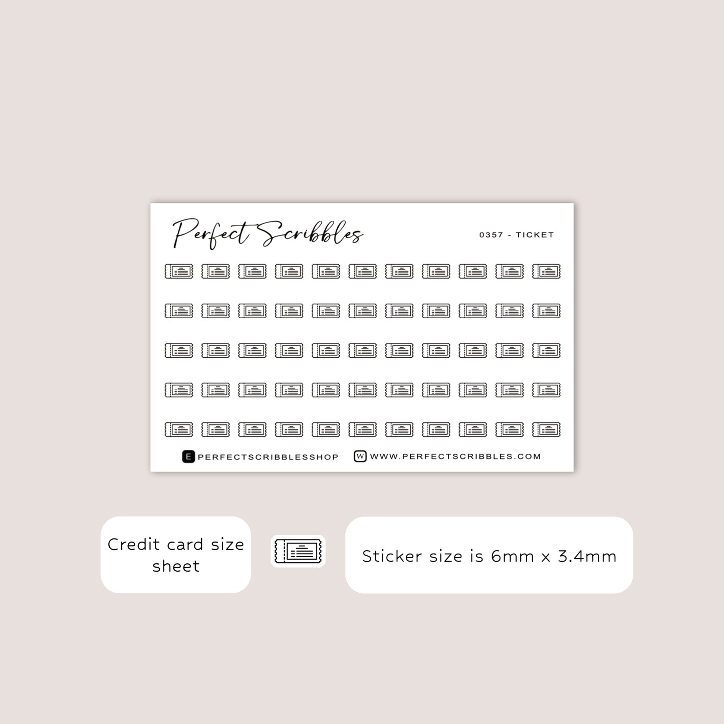 TICKET Tiny Icon Planner Stickers | Minimal | Credit card size sheet