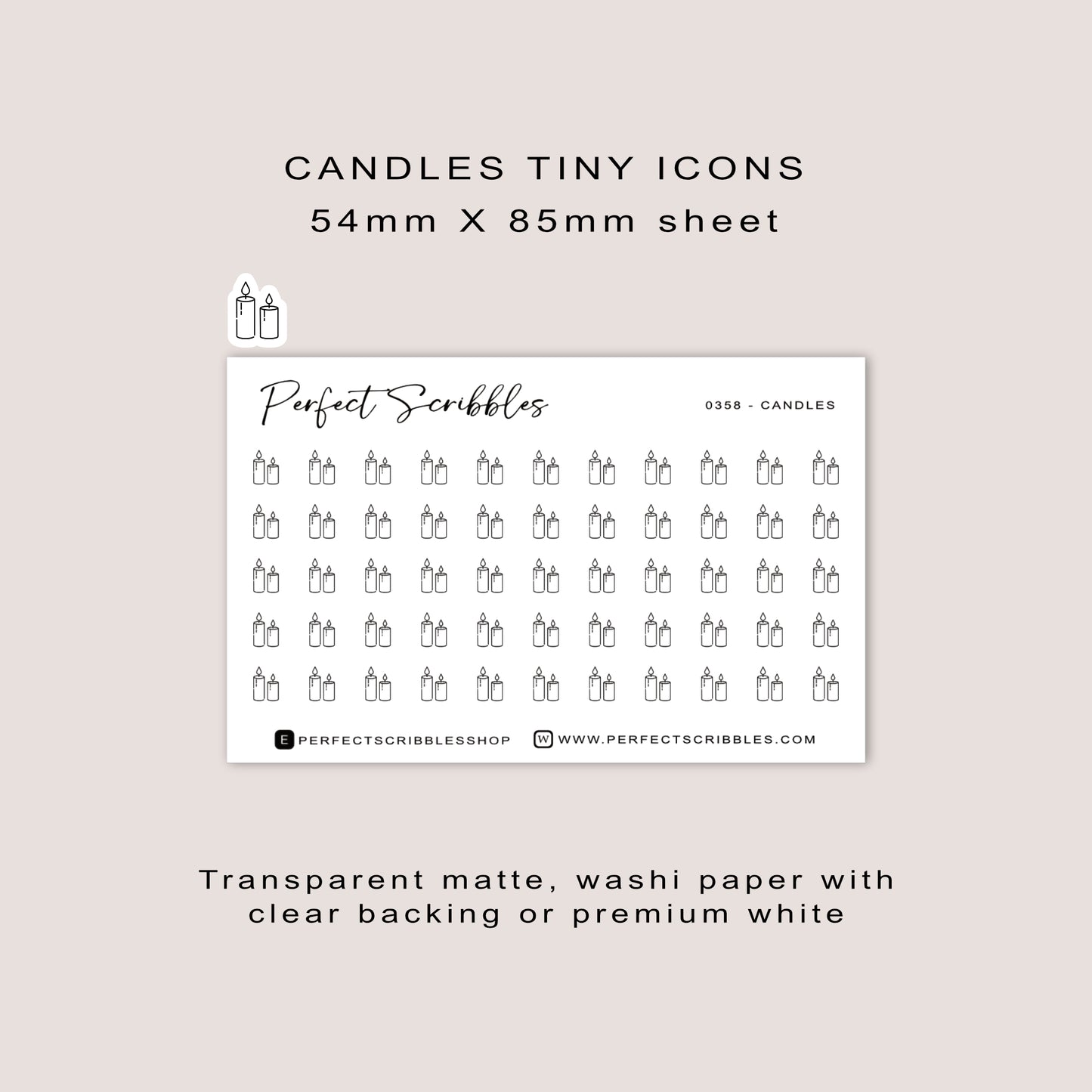 CANDLES Tiny Icon Planner Stickers | Minimal | Credit card size sheet