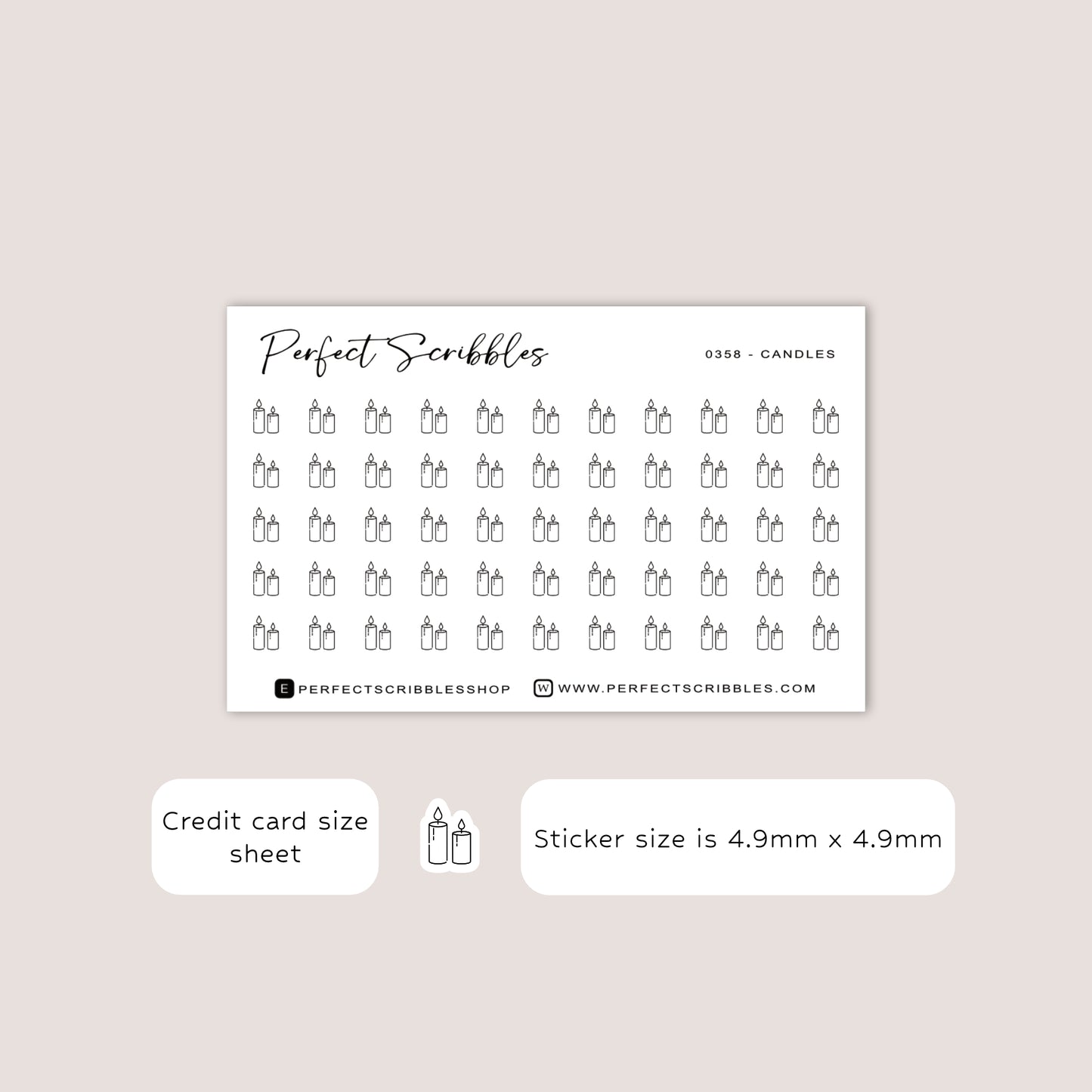 CANDLES Tiny Icon Planner Stickers | Minimal | Credit card size sheet