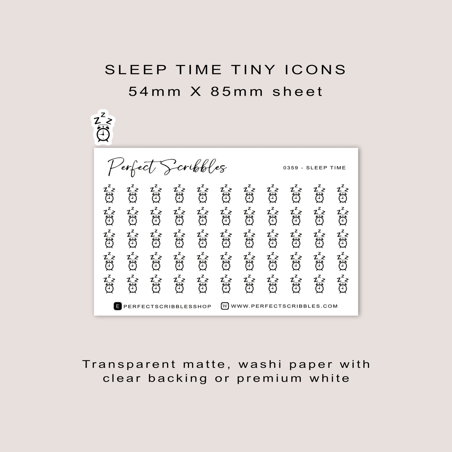 SLEEP TIME Tiny Icon Planner Stickers | Minimal | Credit card size sheet