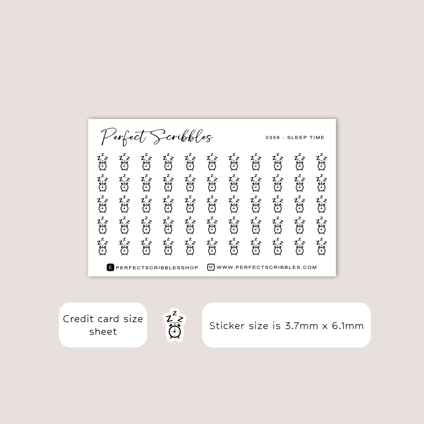 SLEEP TIME Tiny Icon Planner Stickers | Minimal | Credit card size sheet