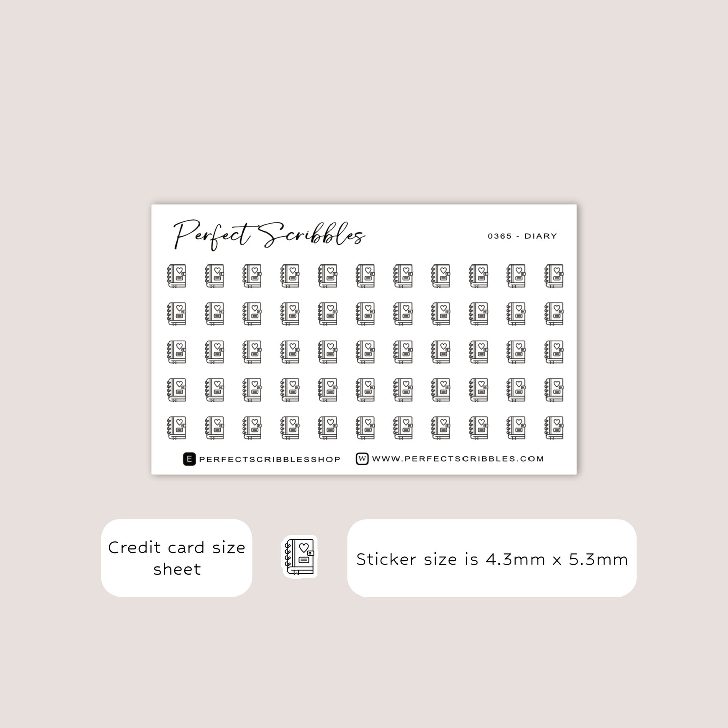 DIARY Tiny Icon Planner Stickers | Minimal | Credit card size sheet