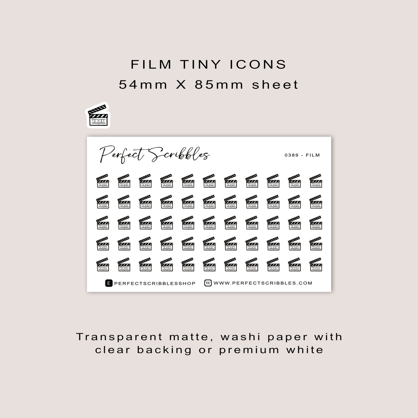 FILM tiny icon planner stickers | Minimal | Credit card size sheet