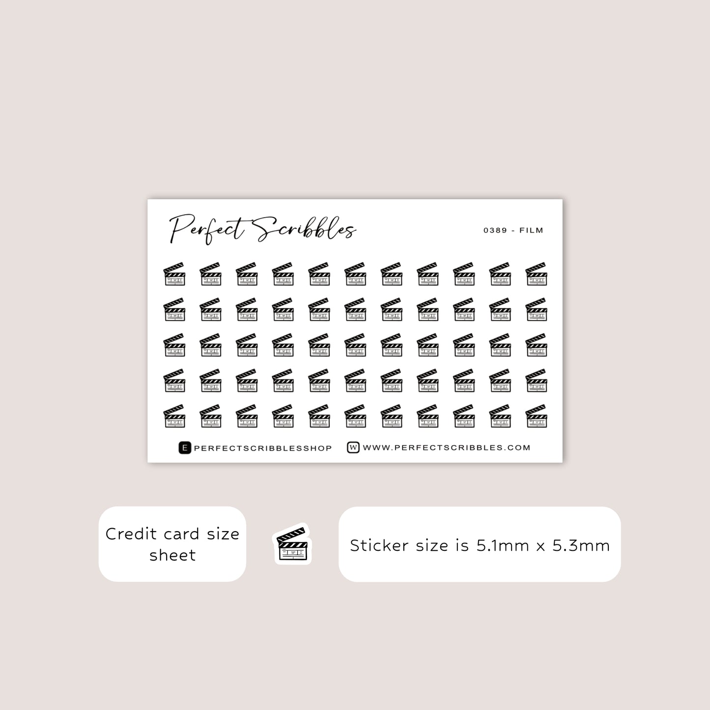 FILM tiny icon planner stickers | Minimal | Credit card size sheet