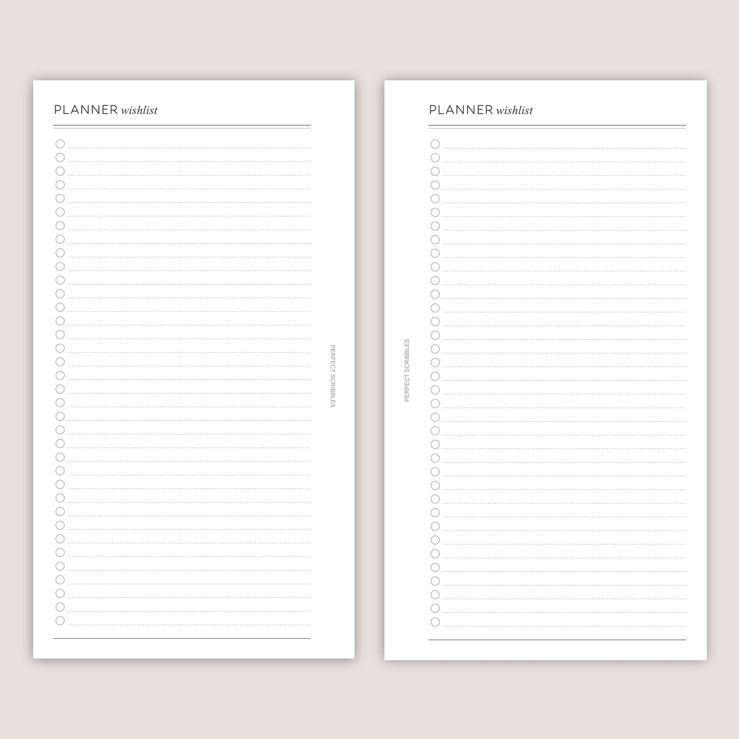 PLANNER WISH LIST Inserts: Minimalist Planner Refills (15 sheets) - Several Sizes (PRINTED)