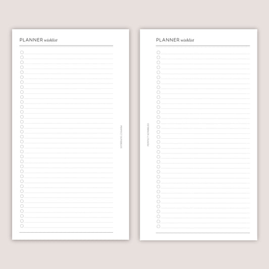 PLANNER WISH LIST Inserts: Minimalist Planner Refills (15 sheets) - Several Sizes (PRINTED)