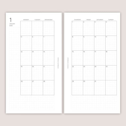 2026 Monthly Planner Inserts, SEPARABLE design: Several Sizes (PRINTED)