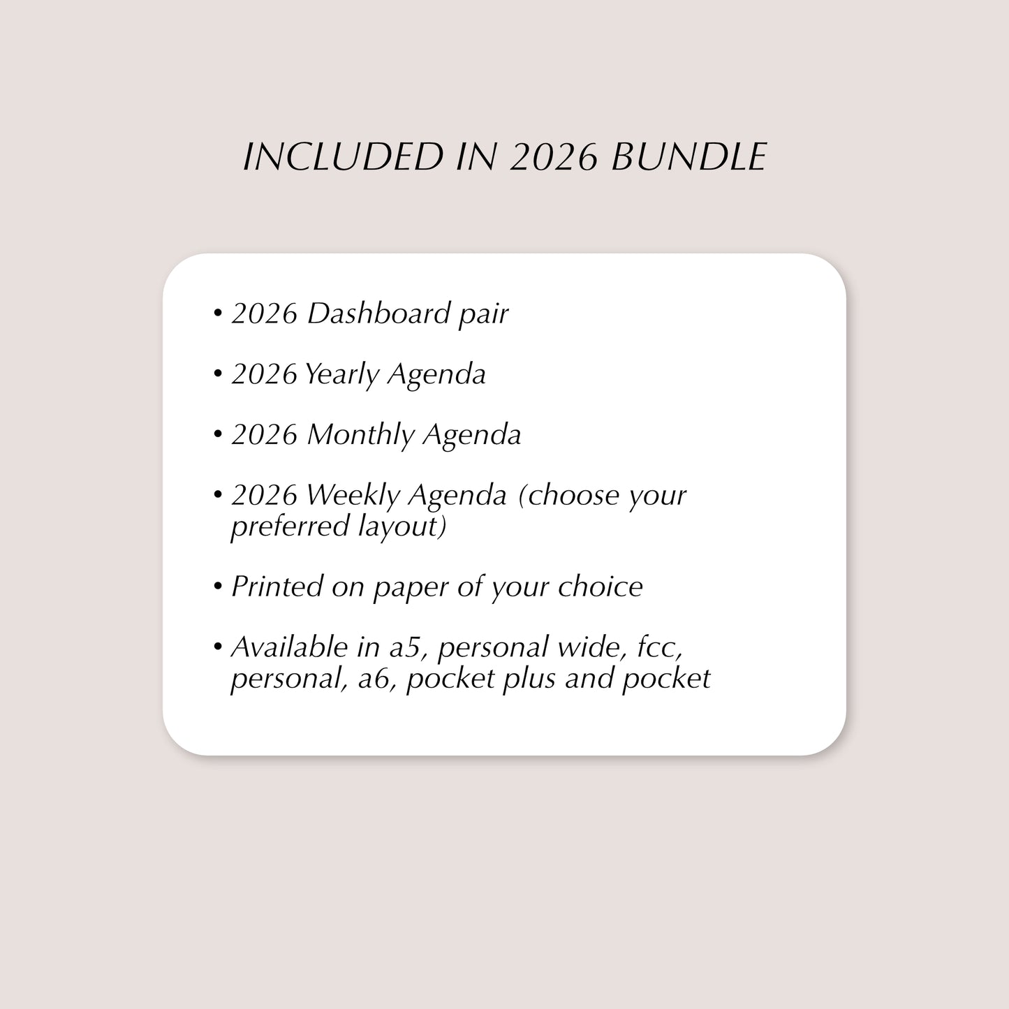 2026 DATED Insert Planner Bundle | PRINTED