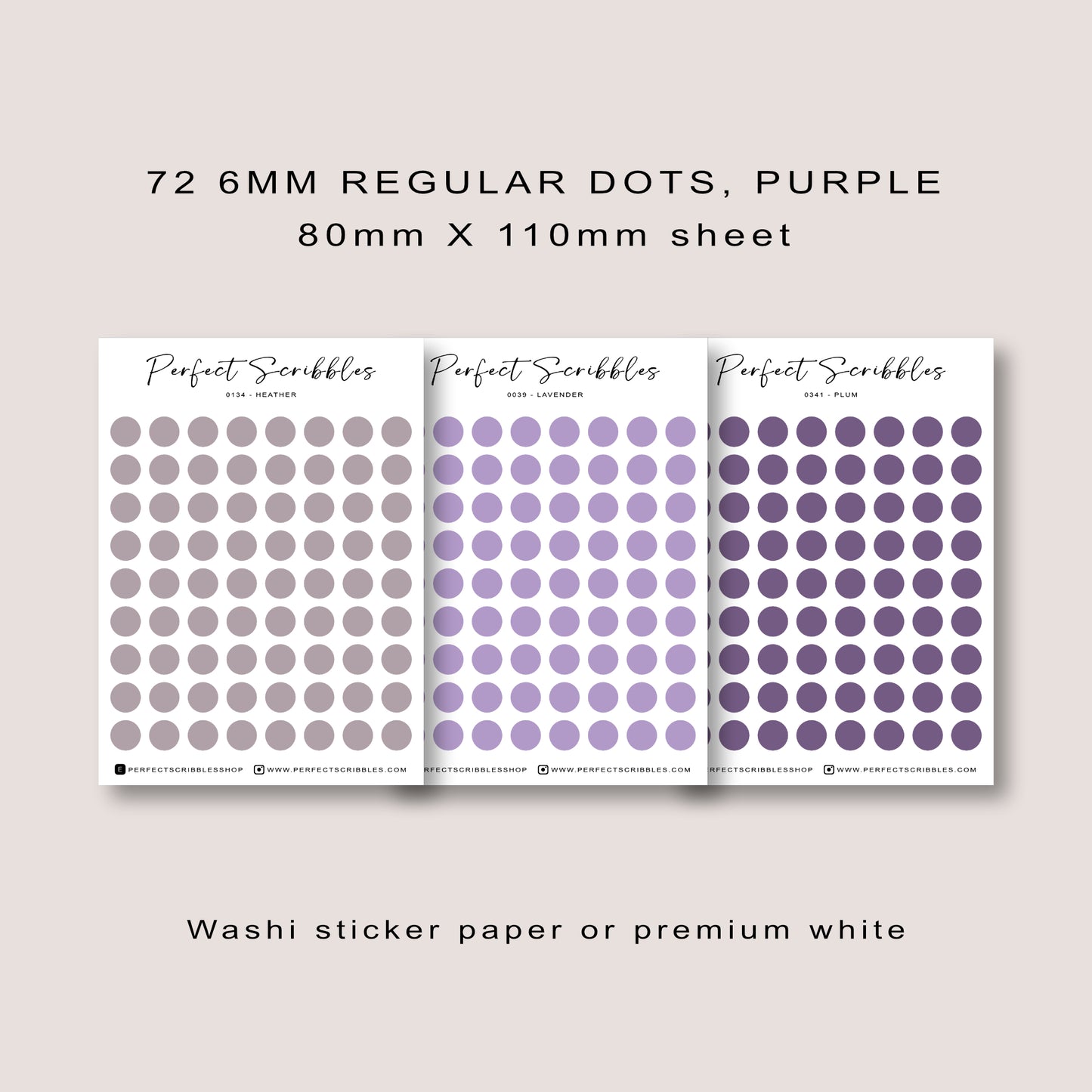 PURPLE Colours Regular Dot Planner Stickers – 72 Minimal Matte Dots (6 mm)