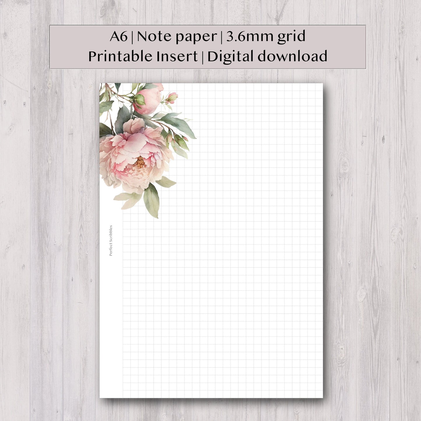A6 | Grid note paper | 6 pages | Digital printable | Floral Minimal grid layout | Ring planner insert