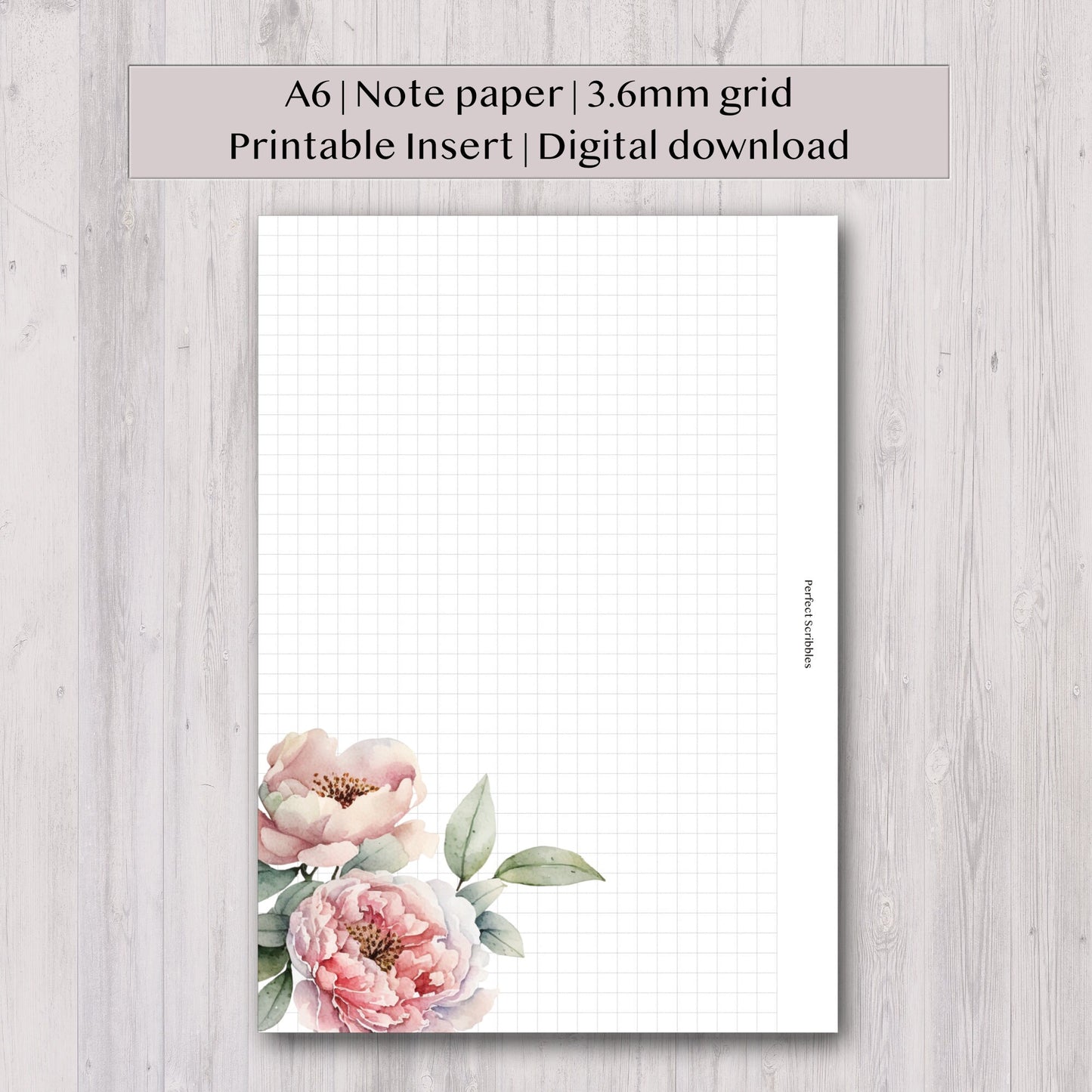 A6 | Grid note paper | 6 pages | Digital printable | Floral Minimal grid layout | Ring planner insert