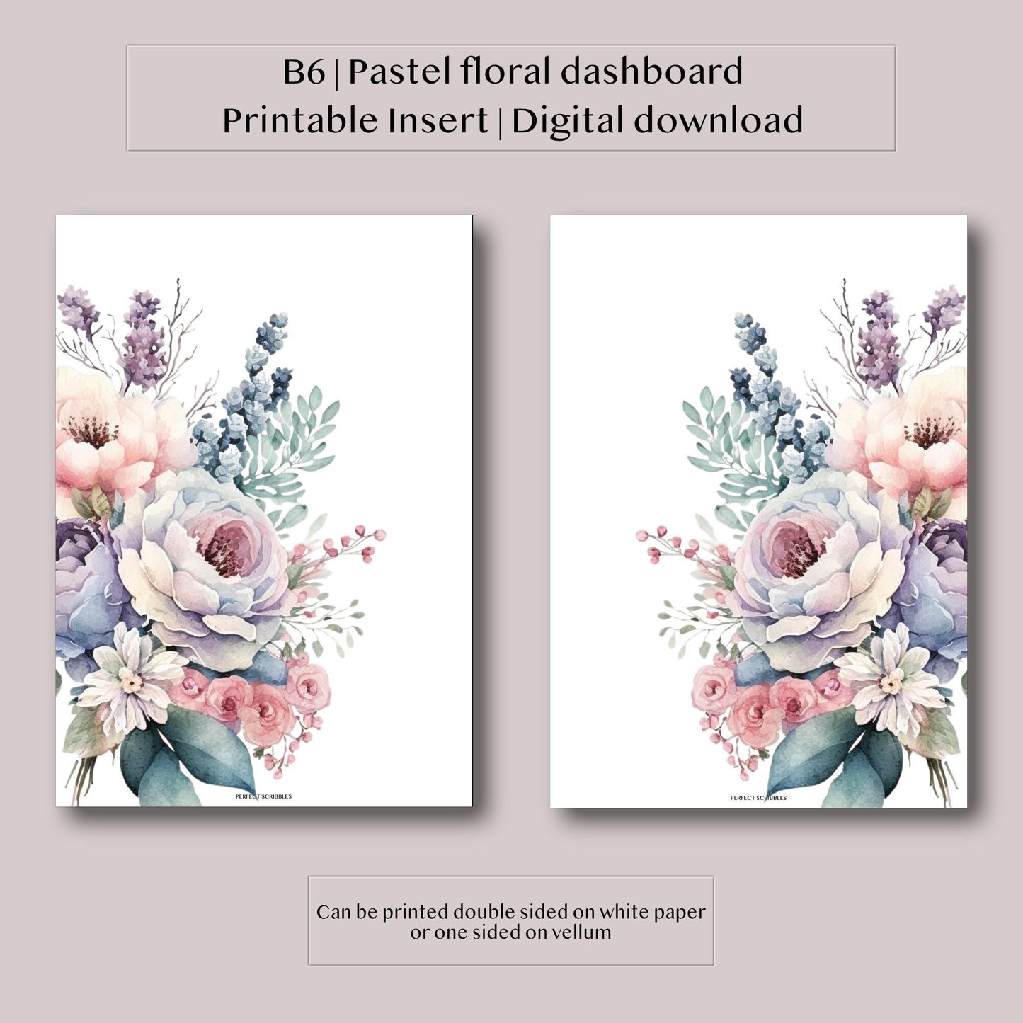 B6 | Dashboard | 2 pages | Pastel floral | Digital printable | Tip in for Stalogy, Common planner | Planner insert rings