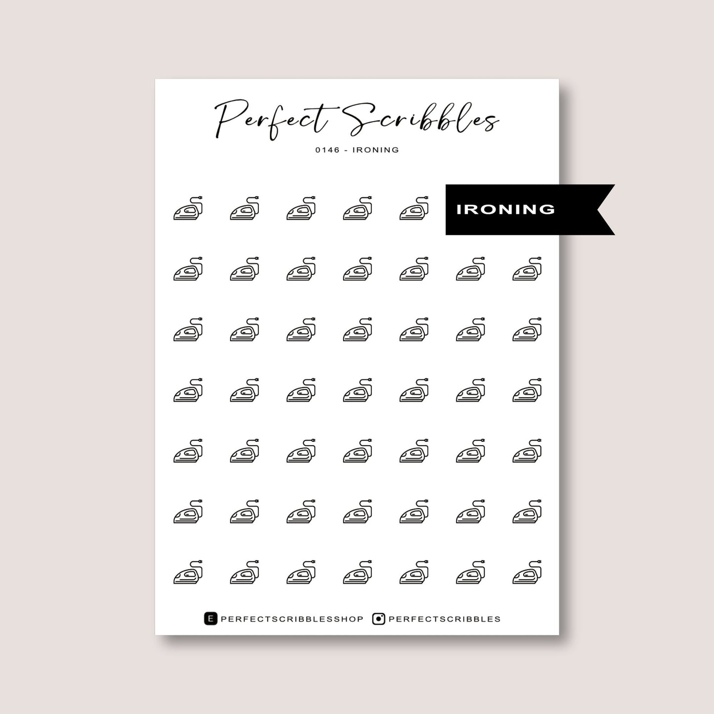 IRONING icon planner stickers | Minimal | Transparent matte | Stalogy, Hobonichi, Common planner