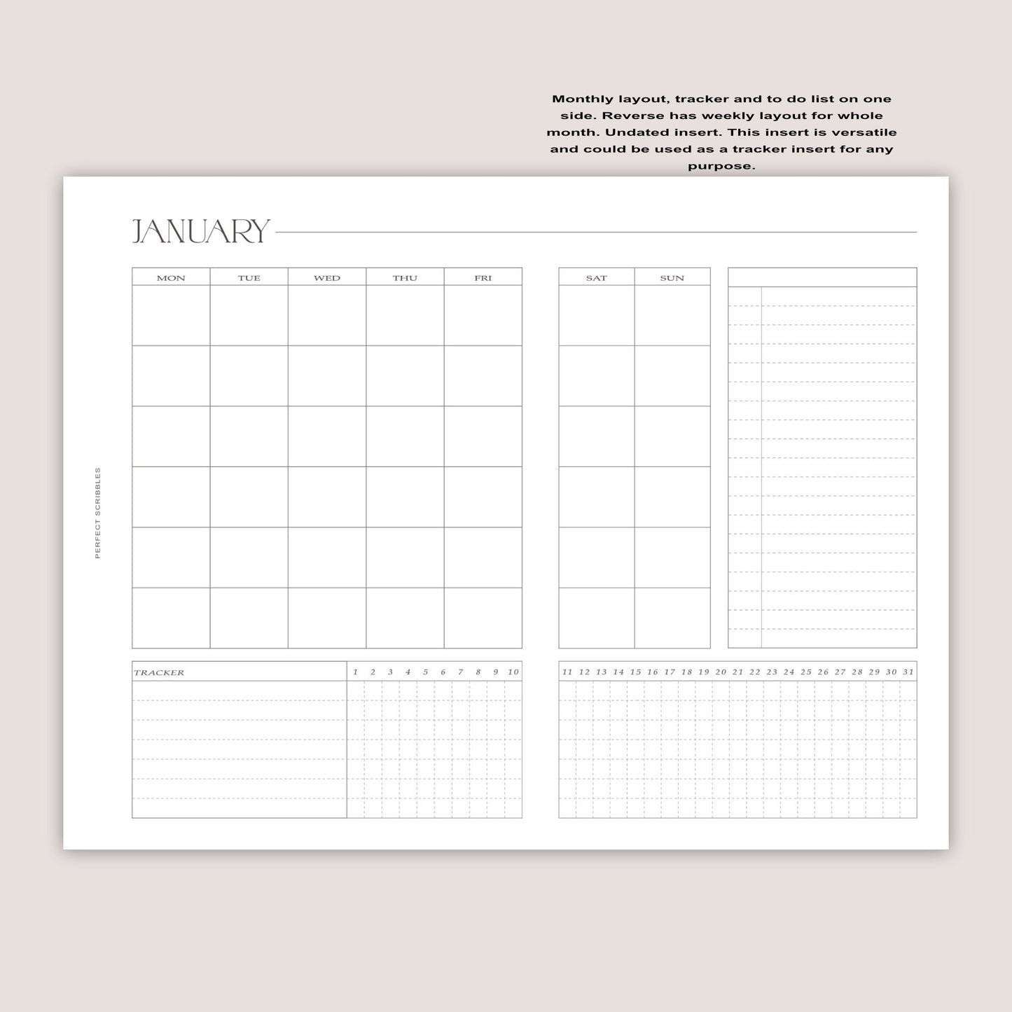 POCKET PLUS | Full year monthly foldout inserts with tracker and weeks on reverse | Ring planner insert | Digital download