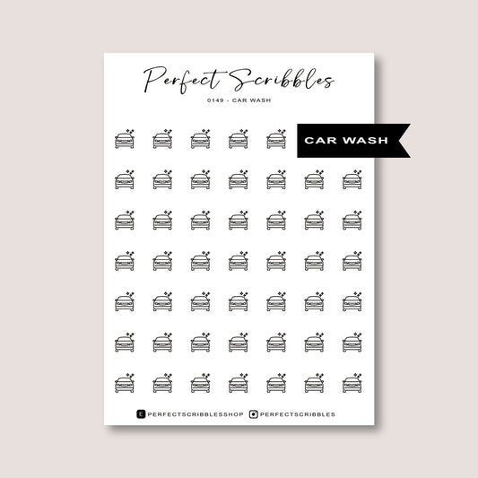 CAR WASH icon planner stickers | Minimal | Transparent matte | Stalogy, Hobonichi, Common planner