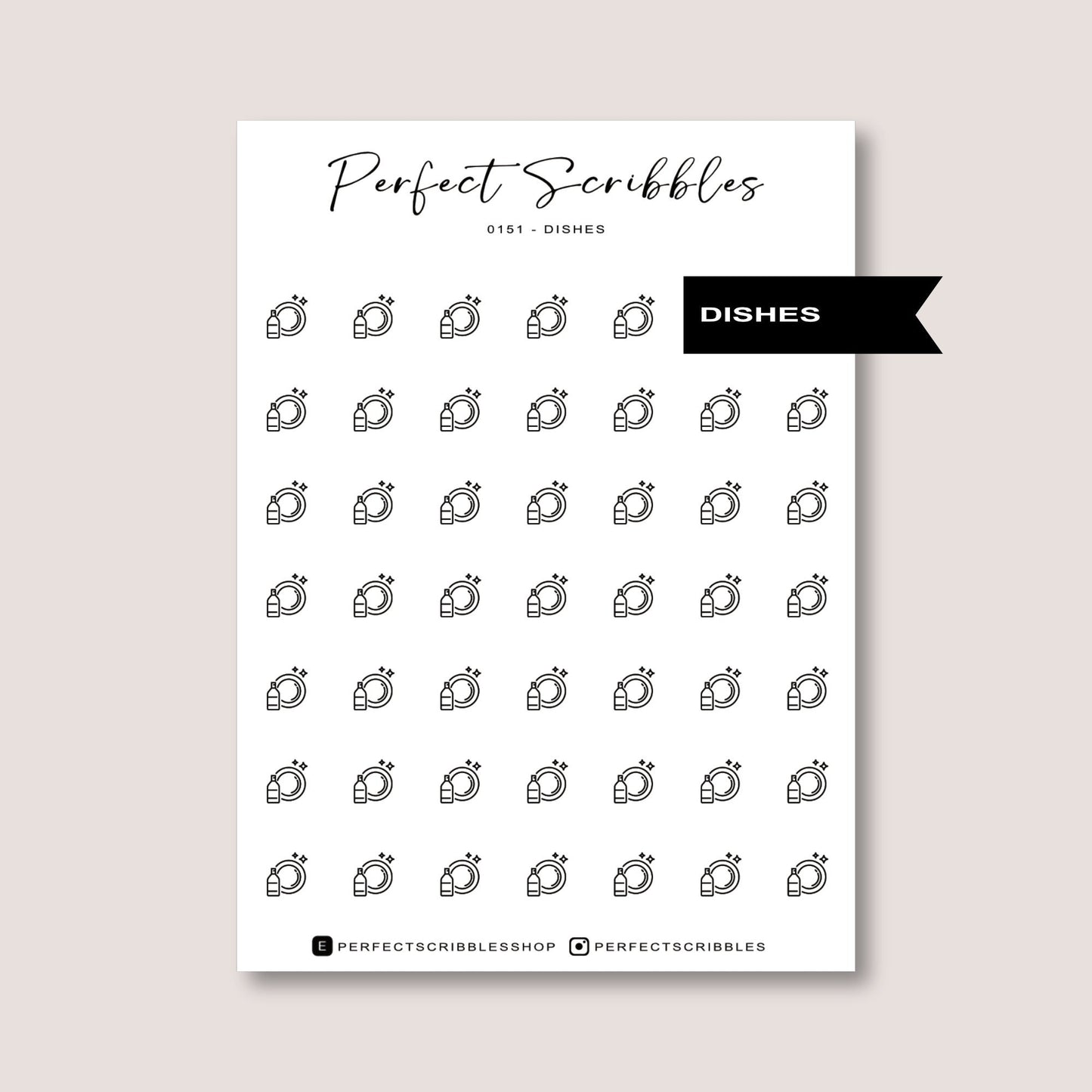 DISHES icon planner stickers | Minimal | Transparent matte | Stalogy, Hobonichi, Common planner