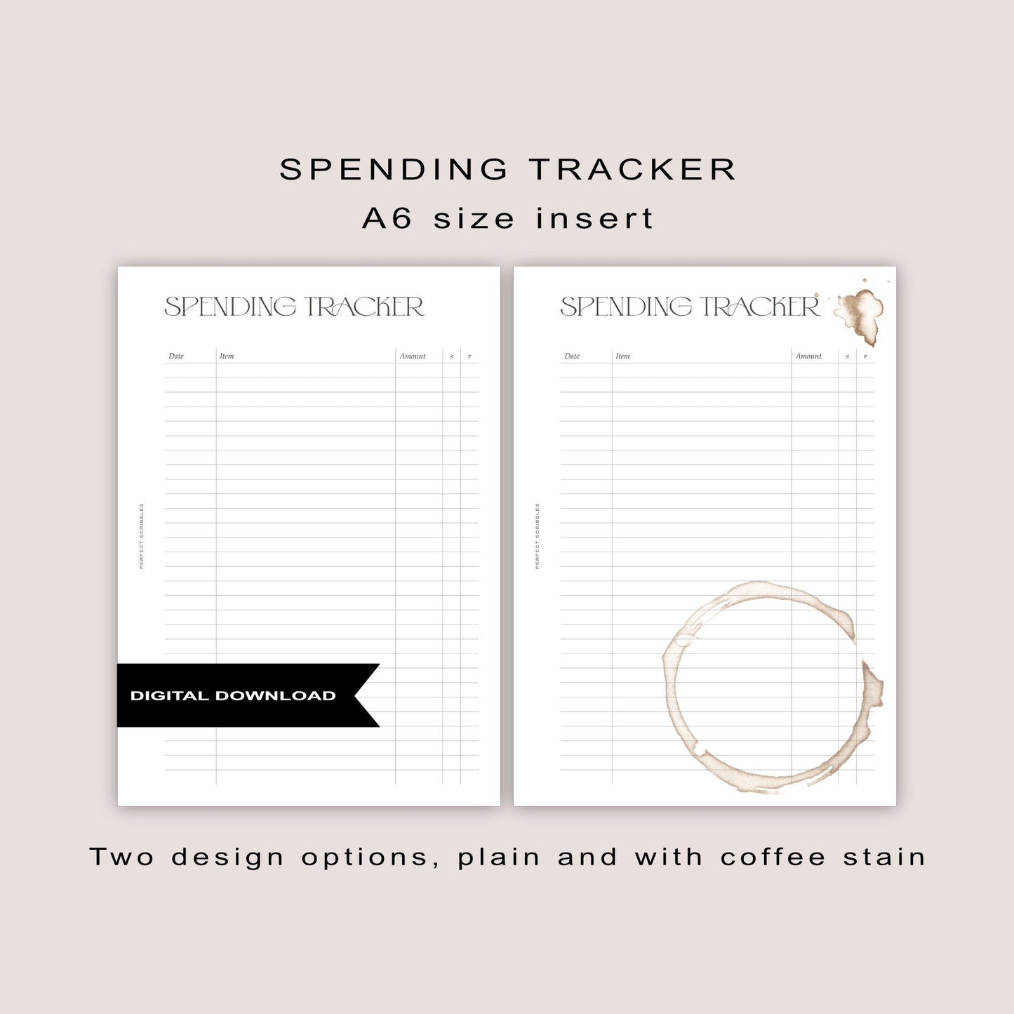 A6 | SPENDING tracker insert | Ring planner insert | Digital download