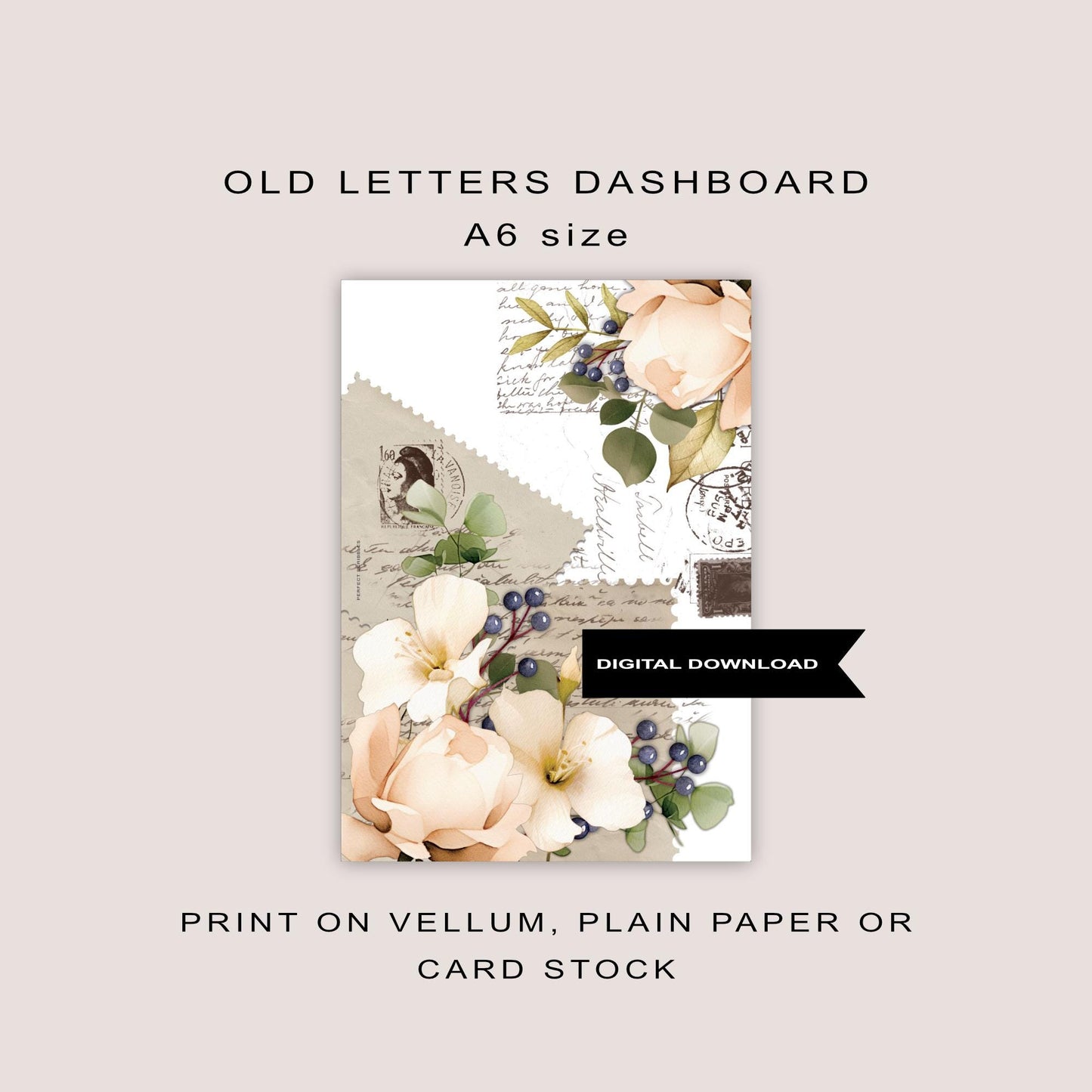 A6 Floral Dashboard with old letters | Digital printable insert