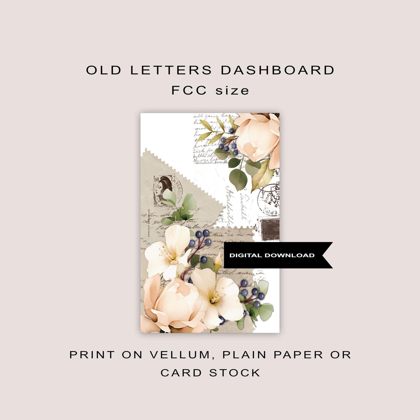 FCC Floral Dashboard with old letters | Digital printable insert