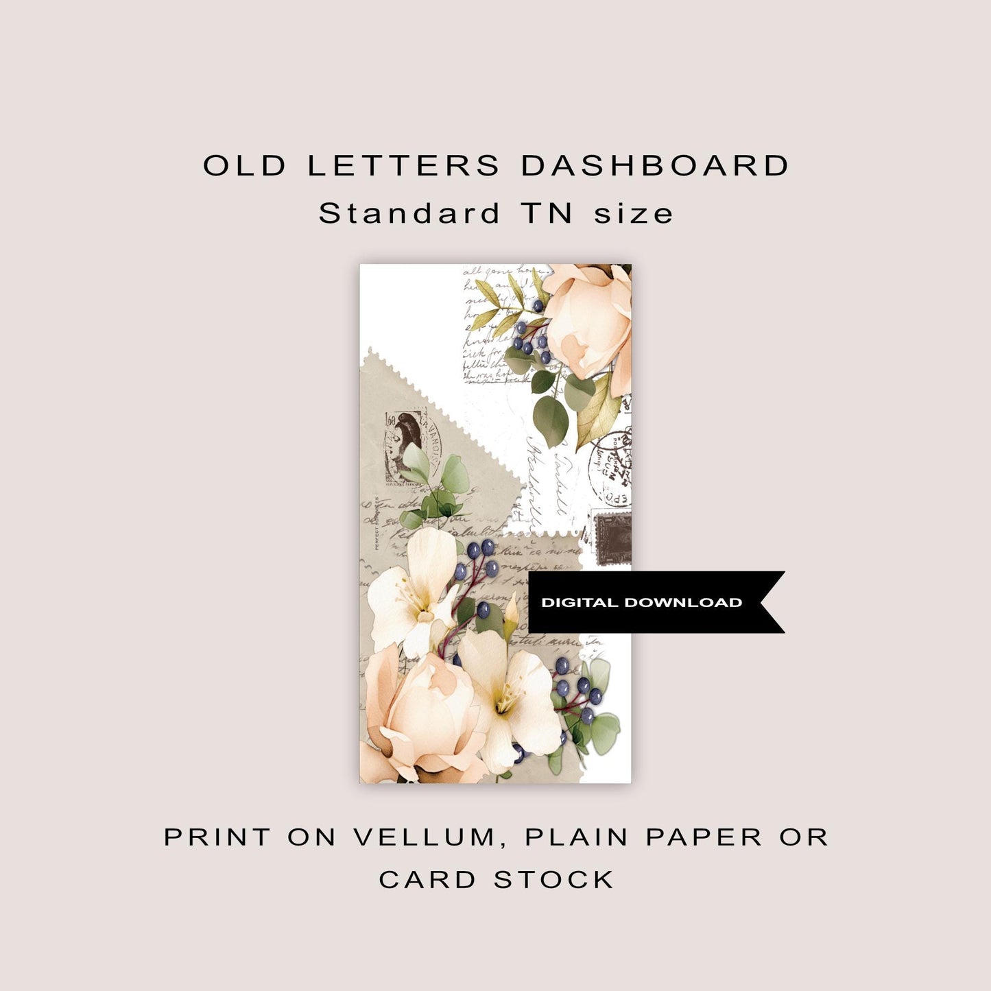 TN STANDARD Dashboard | Florals & old letters | Digital printable