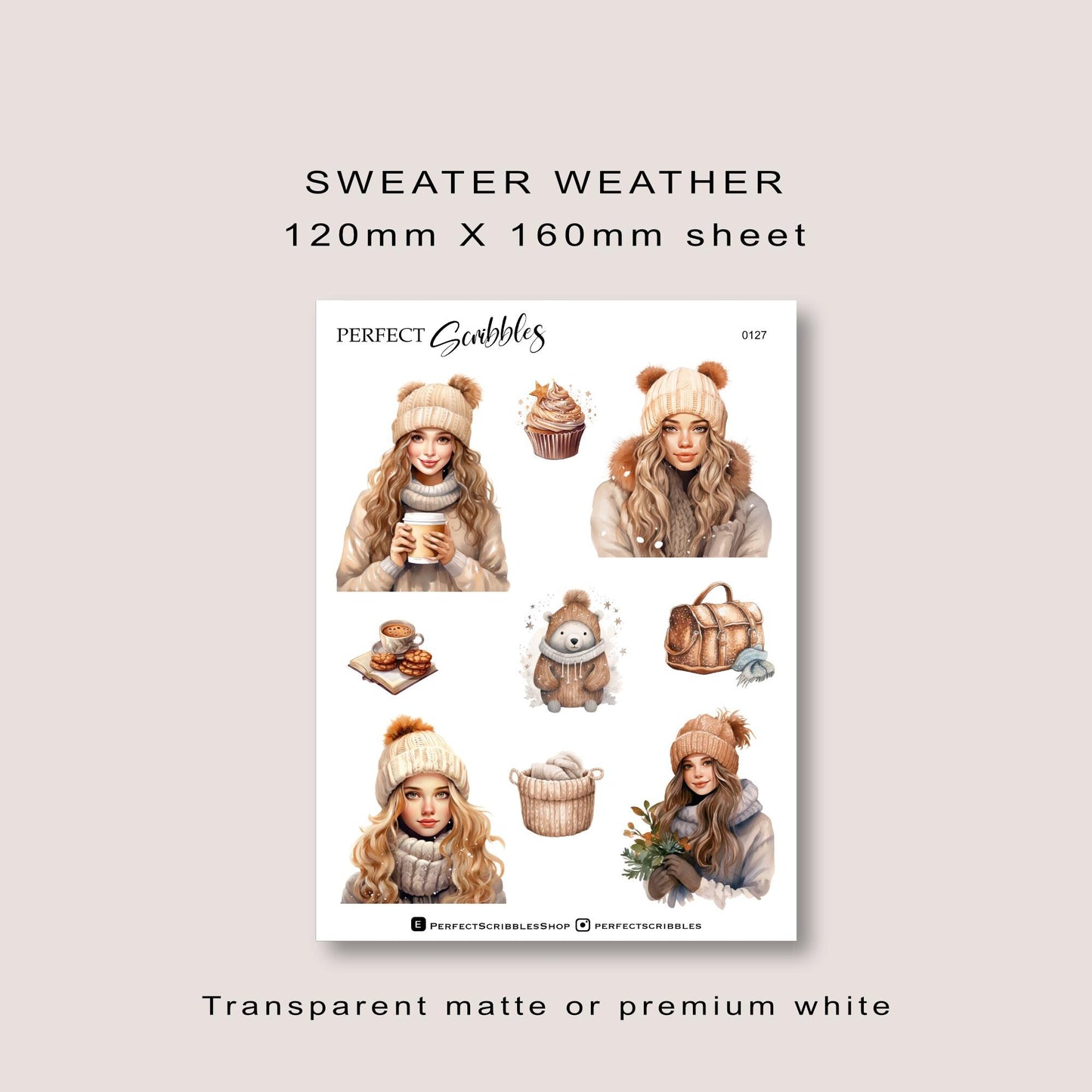 Chicas de invierno | Pegatinas mate transparentes | Tonos marrones | Planificador Hobonichi Stalogy Common | Vendedor con sede en el Reino Unido