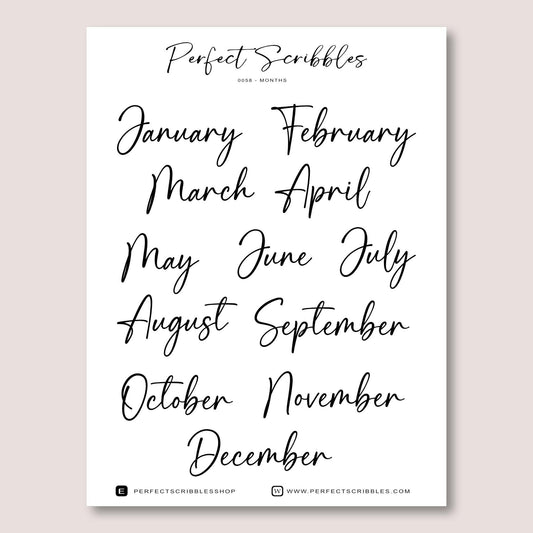 MONTH stickers For Journaling | Transparent Washi or Premium White | Minimal