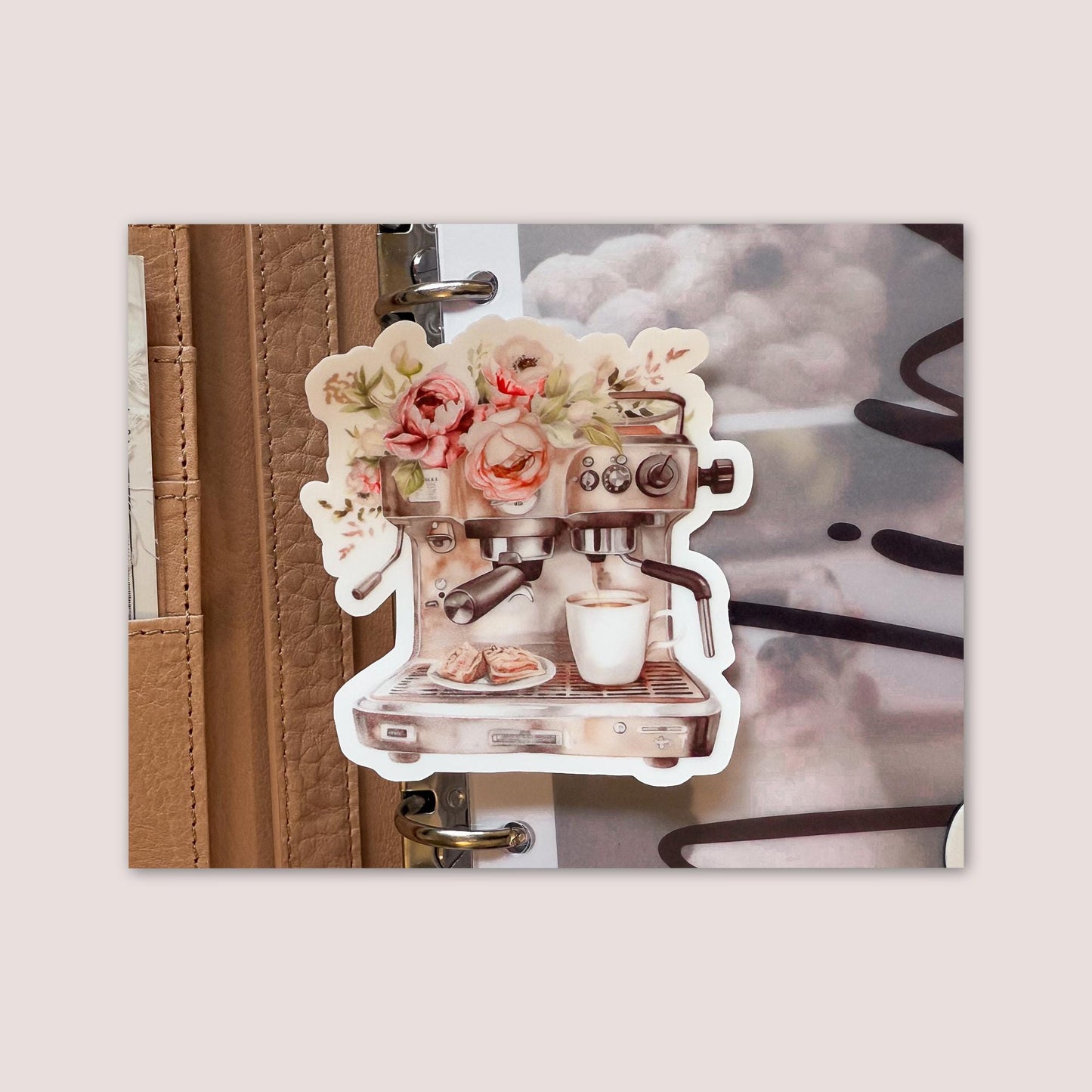 Matte vinyl die cut sticker | Floral coffee maker
