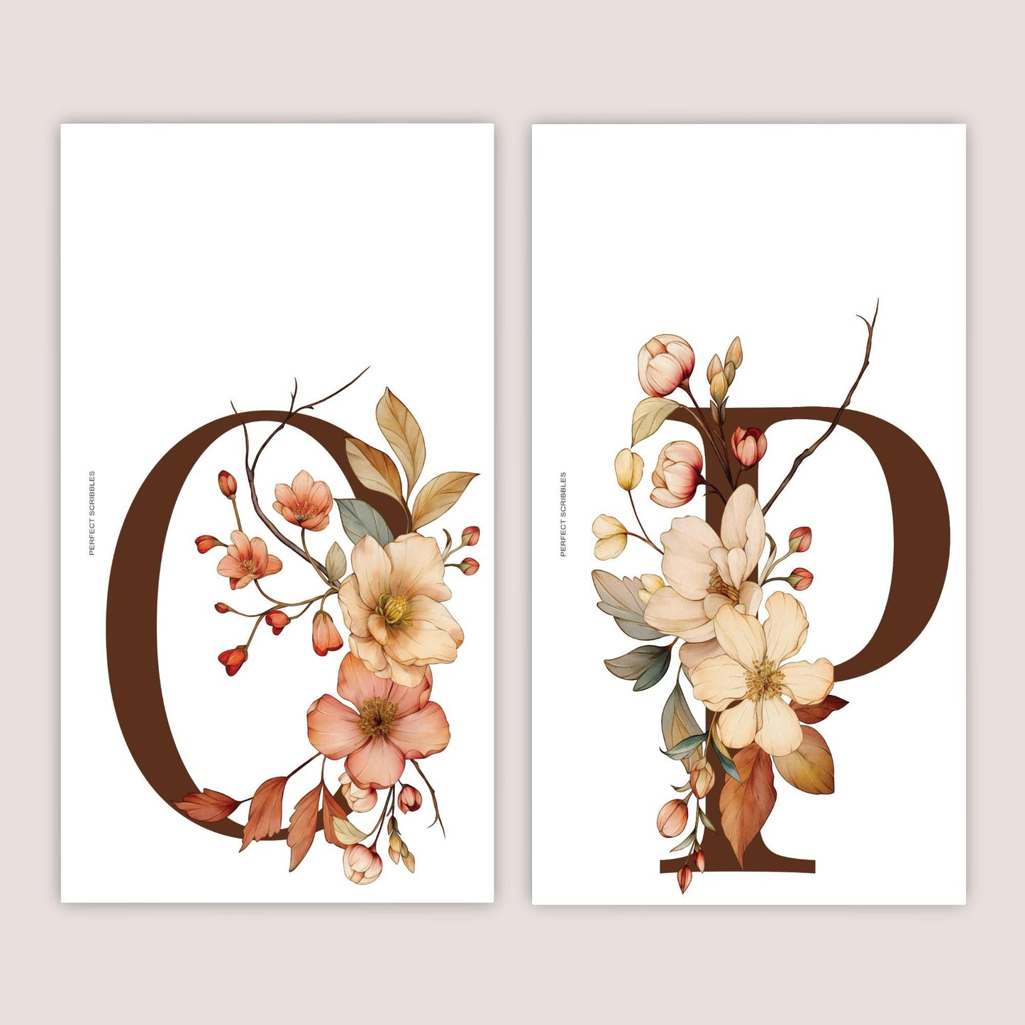 Tablero de letras florales PERSONAL | Letras de la O a la Z | Vitela